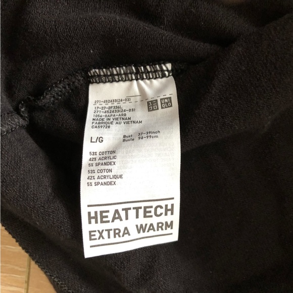 Uniqlo Heattech Extra Warm Crew Neck 3/4 Long Sleeve Top in Black Size L - Picture 6 of 9